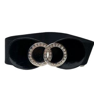 Wide stretch belt with rhinestone buckle